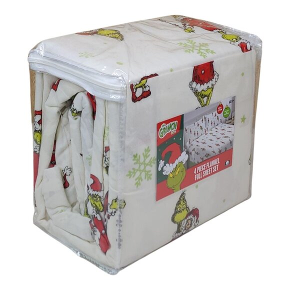 Dr Seuss The Grinch 4 Piece Flannel Full Double Sheet Set Cotton Comfortable - Picture 3 of 12